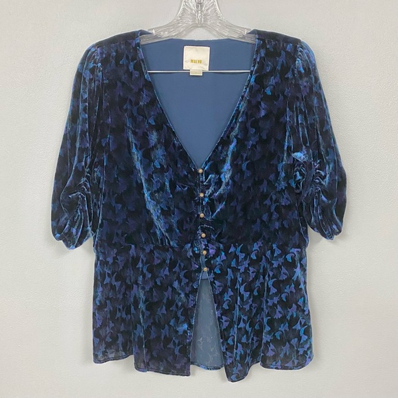 ANTHRO MAEVE 🌃 From Anthropologie - Isobel Velvet Peplum Top - Multiple Sizes - Picture 2 of 7